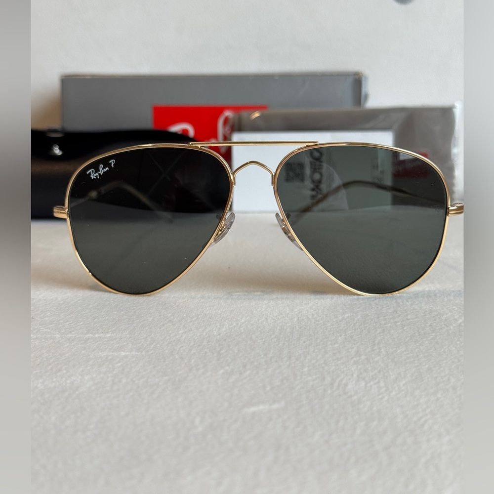 Ray-Ban Gold Aviators ORB3825 Polarized Sunglasses Brand New